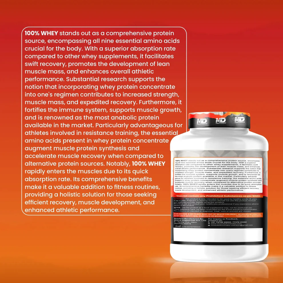 MD 100% Whey Advanced Protein | 24g Protein| 6.6g BCAA | 75 Serving - Thumbnail